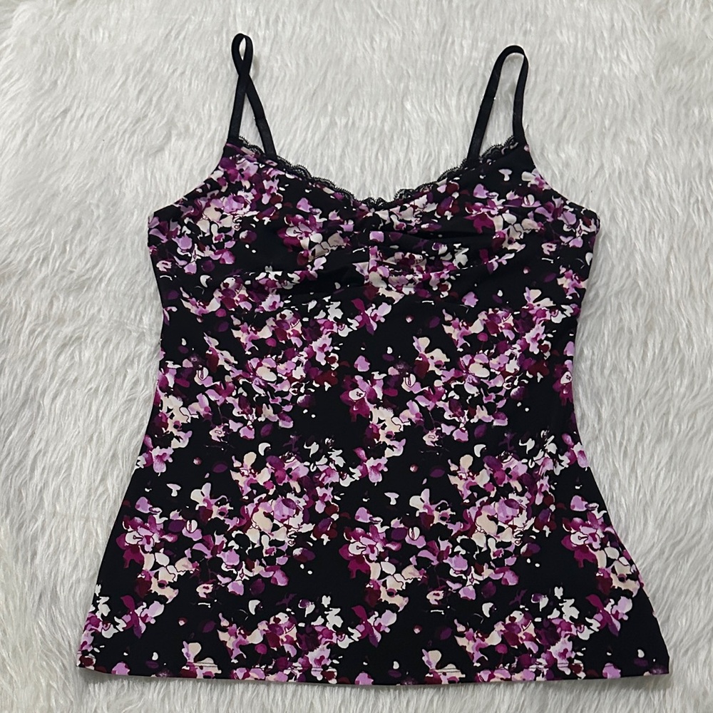 White House Black Market Black and Pink Floral Camisole